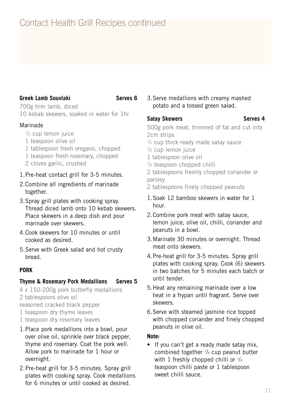 Contact health grill recipes continued | Sunbeam GC4600 User Manual | Page 13 / 24