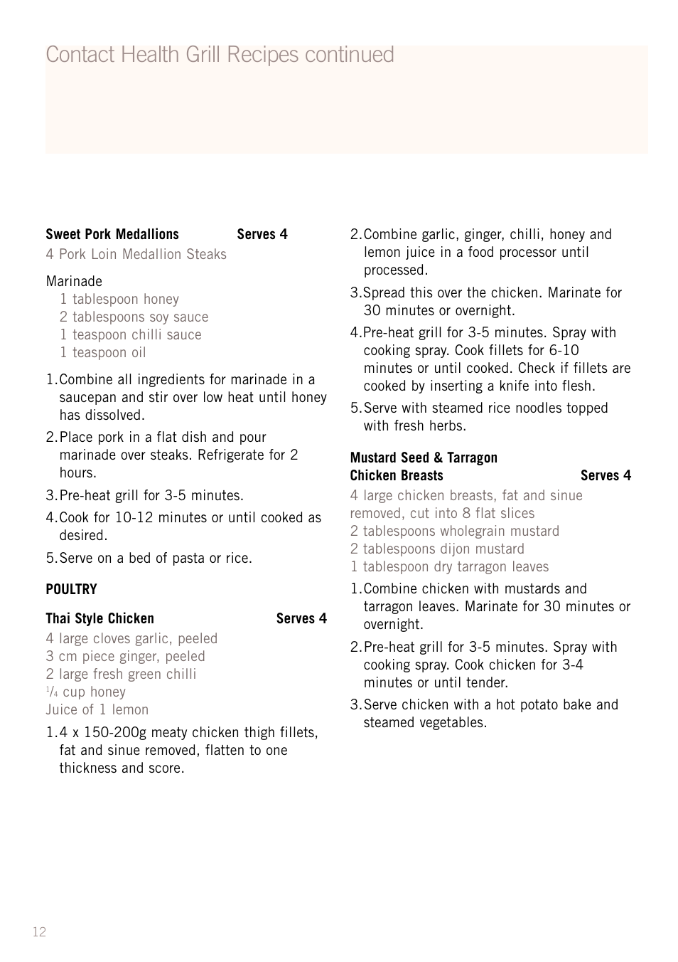 Contact health grill recipes continued | Sunbeam GC4600 User Manual | Page 14 / 24