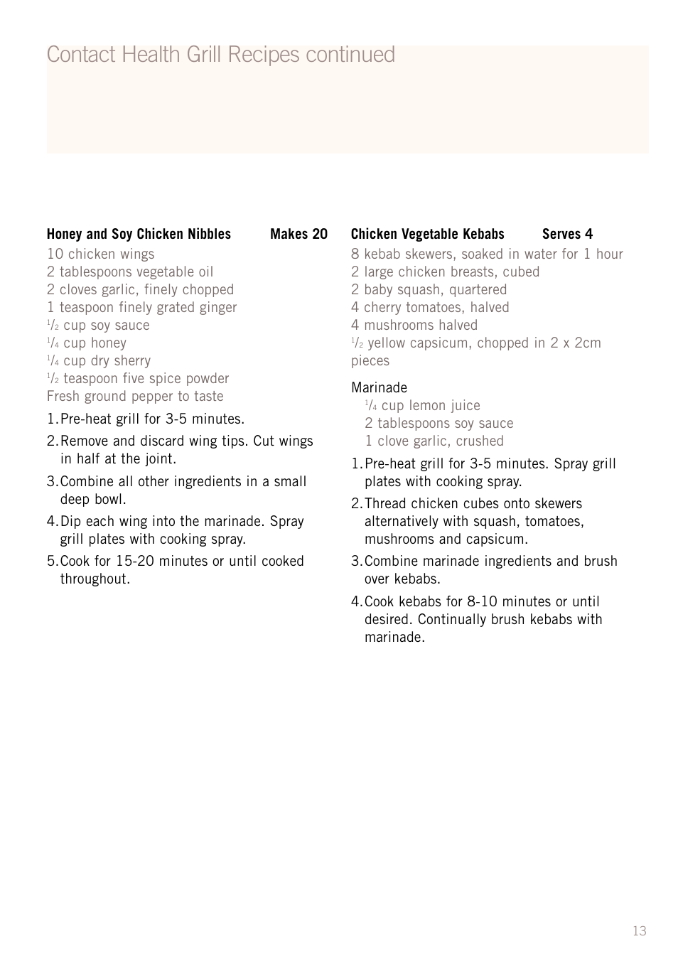 Contact health grill recipes continued | Sunbeam GC4600 User Manual | Page 15 / 24