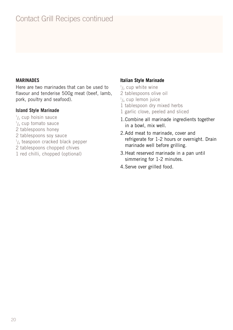 Contact grill recipes continued | Sunbeam GC4600 User Manual | Page 22 / 24