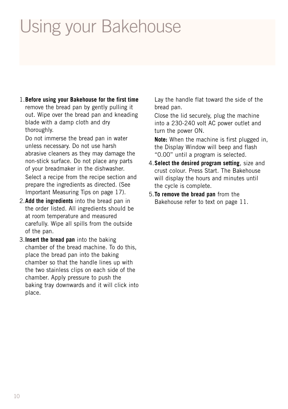 Using your bakehouse | Sunbeam BM3500 User Manual | Page 13 / 67