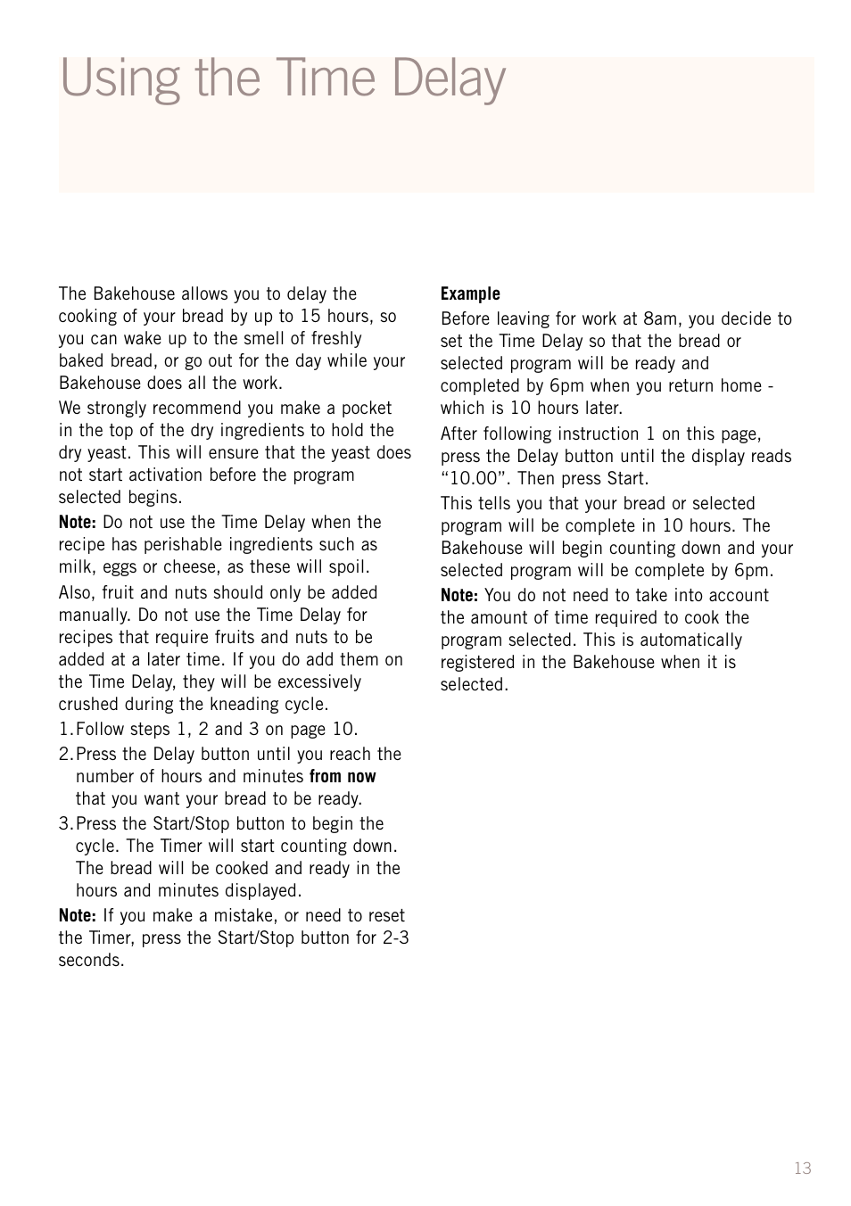 Using the time delay | Sunbeam BM3500 User Manual | Page 16 / 67