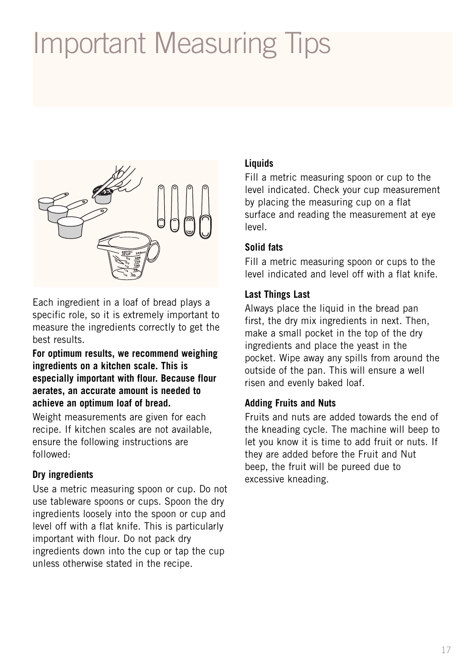 Important measuring tips | Sunbeam BM3500 User Manual | Page 20 / 67