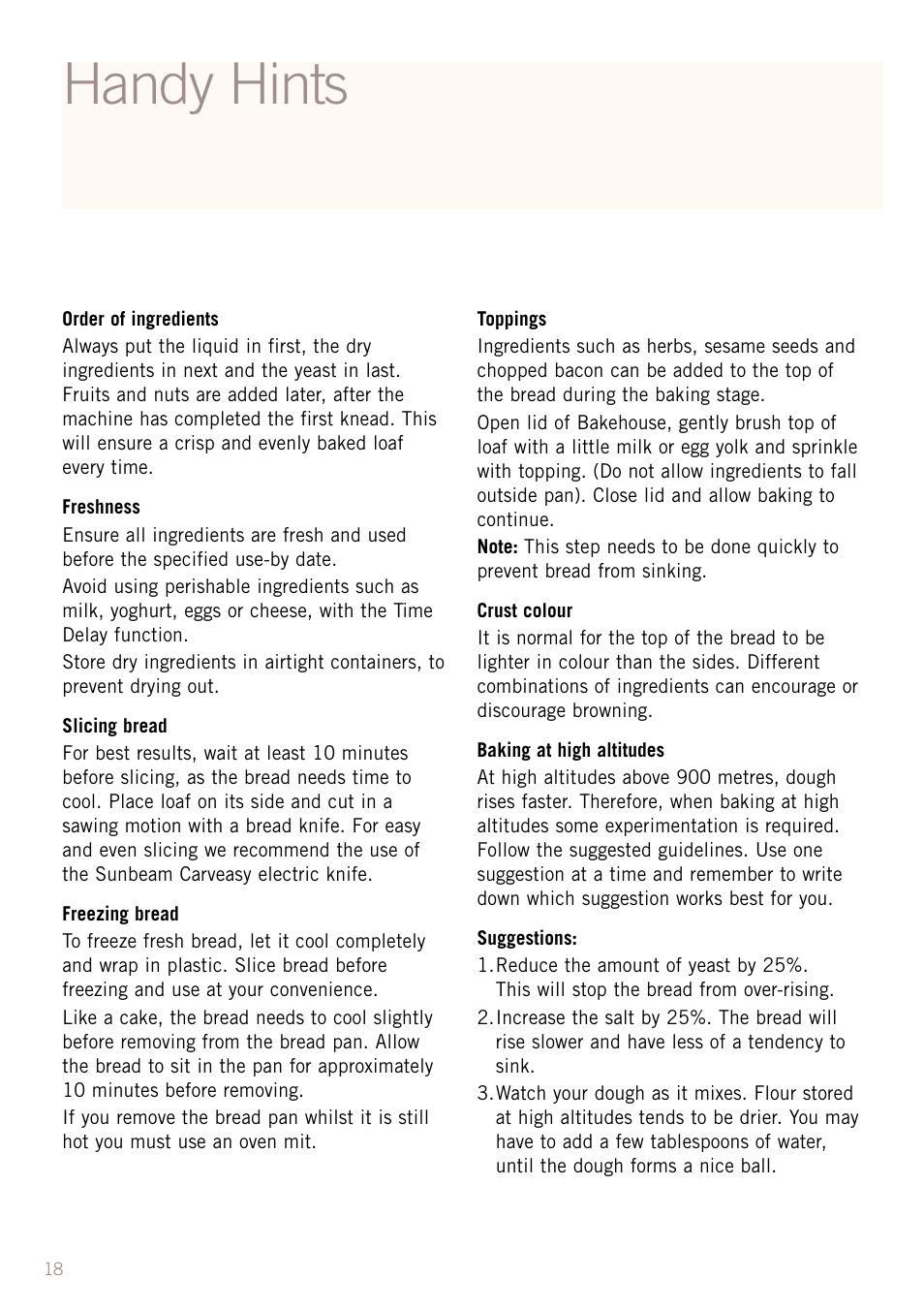Handy hints | Sunbeam BM3500 User Manual | Page 21 / 67
