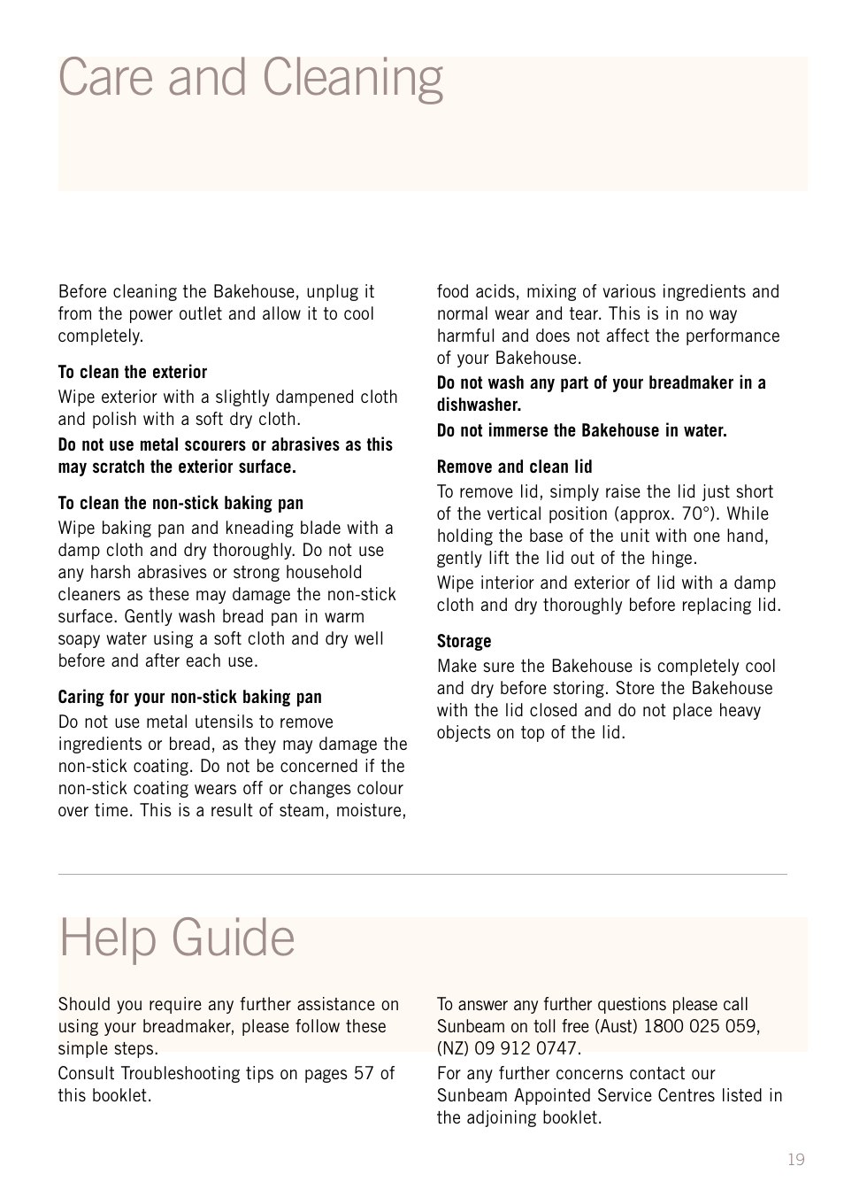 Care and cleaning help guide | Sunbeam BM3500 User Manual | Page 22 / 67