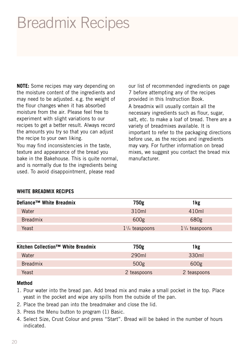 Breadmix recipes | Sunbeam BM3500 User Manual | Page 23 / 67