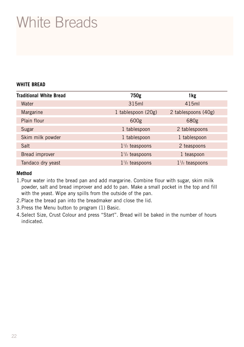 White breads | Sunbeam BM3500 User Manual | Page 25 / 67