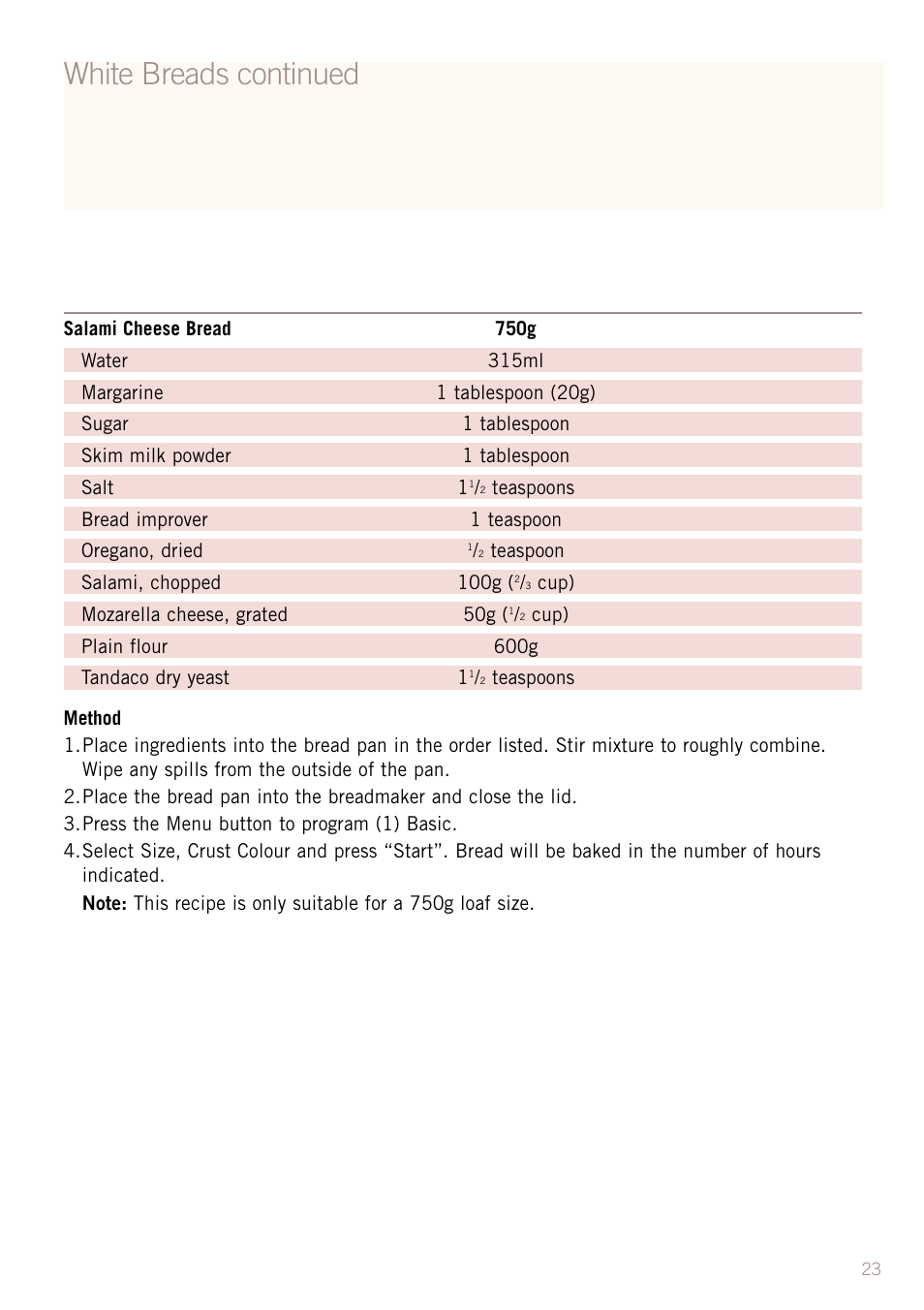White breads continued | Sunbeam BM3500 User Manual | Page 26 / 67