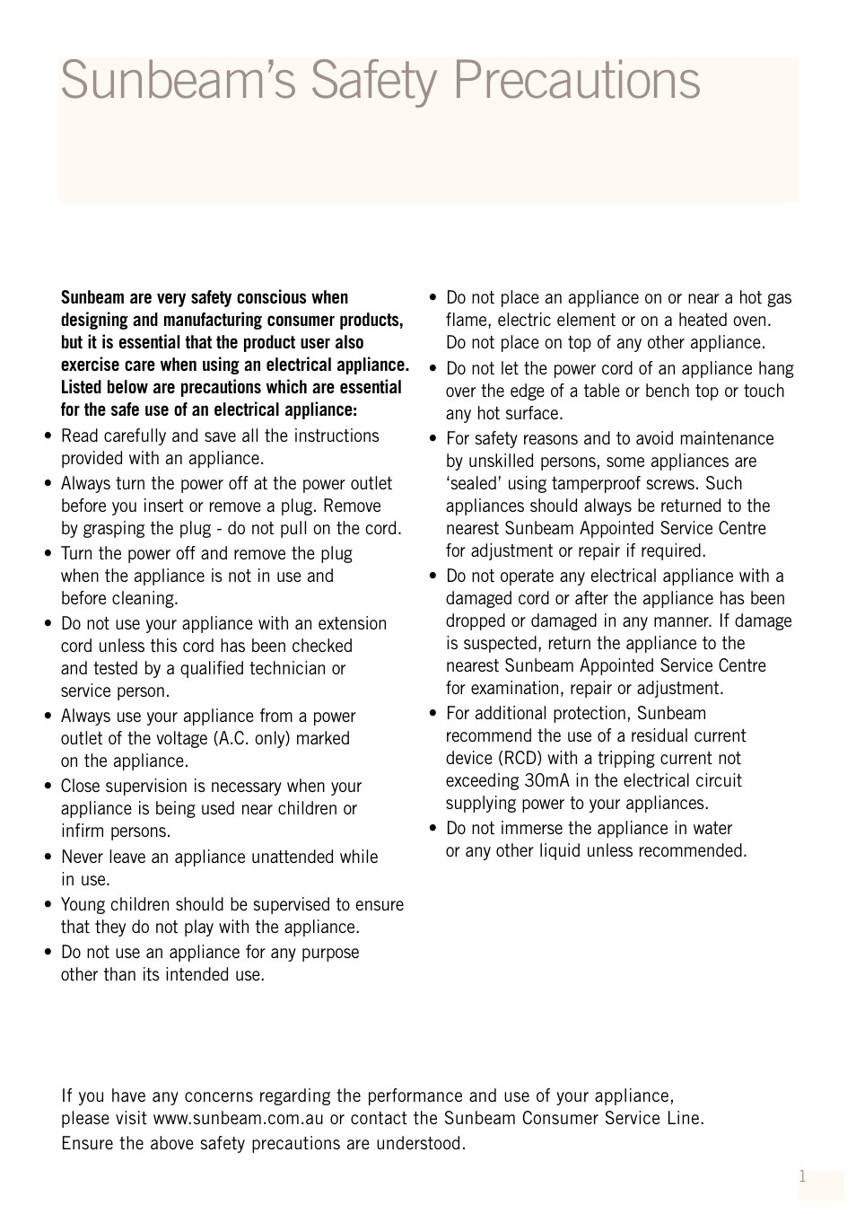 Sunbeam’s safety precautions | Sunbeam BM3500 User Manual | Page 4 / 67
