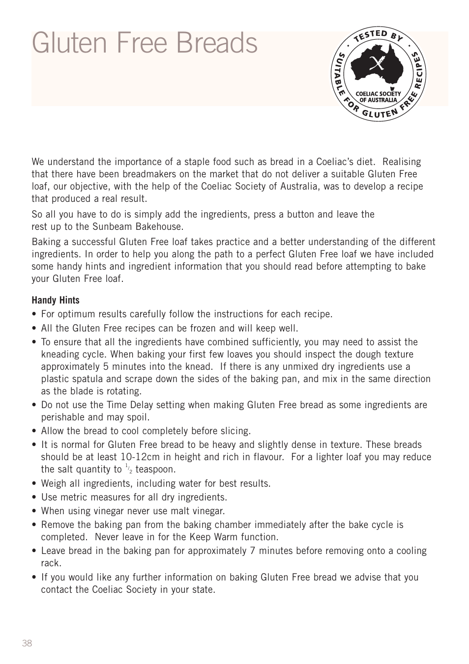 Gluten free breads | Sunbeam BM3500 User Manual | Page 41 / 67