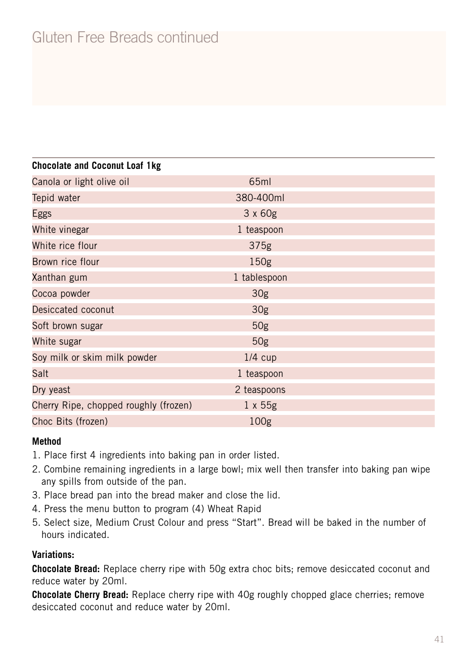 Gluten free breads continued | Sunbeam BM3500 User Manual | Page 44 / 67