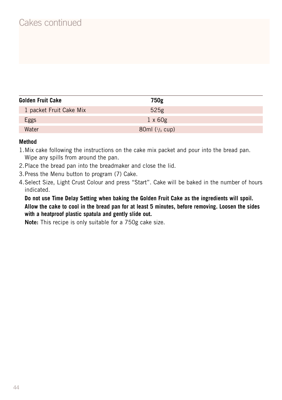 Cakes continued | Sunbeam BM3500 User Manual | Page 47 / 67
