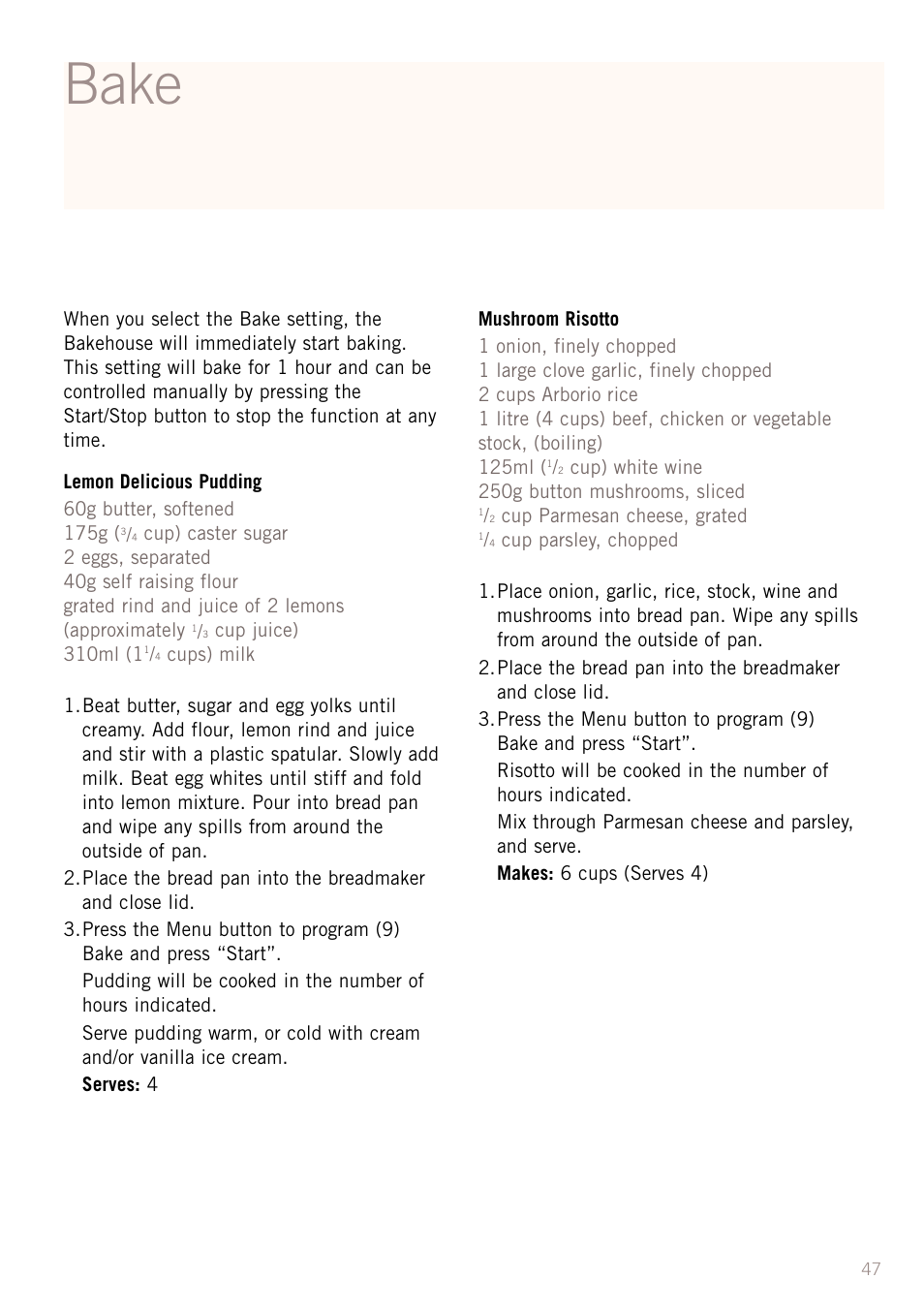 Bake | Sunbeam BM3500 User Manual | Page 50 / 67