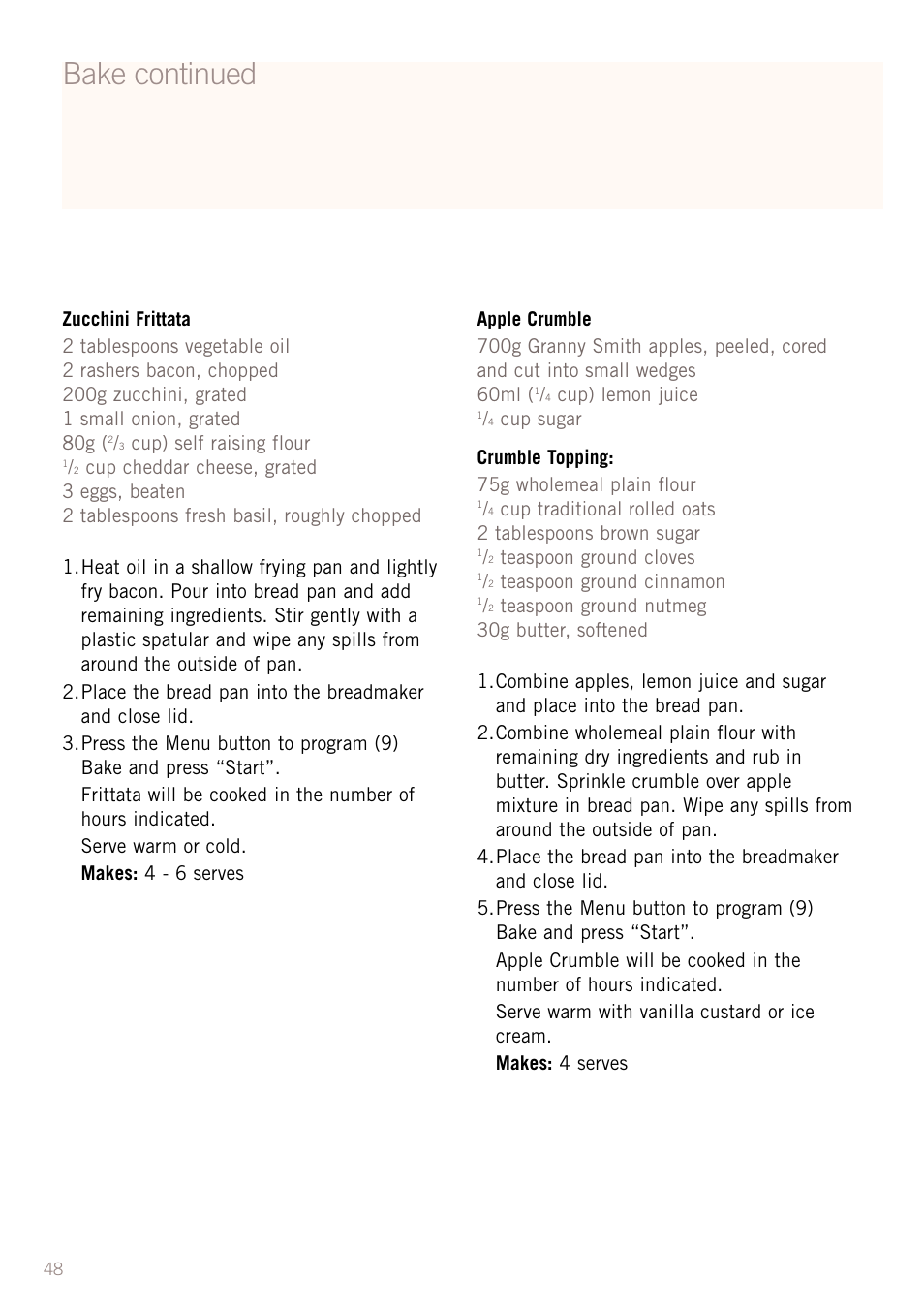 Bake continued | Sunbeam BM3500 User Manual | Page 51 / 67