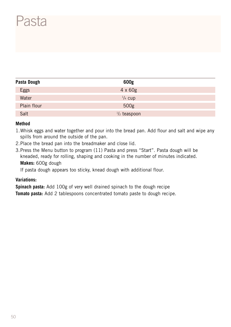 Pasta | Sunbeam BM3500 User Manual | Page 53 / 67