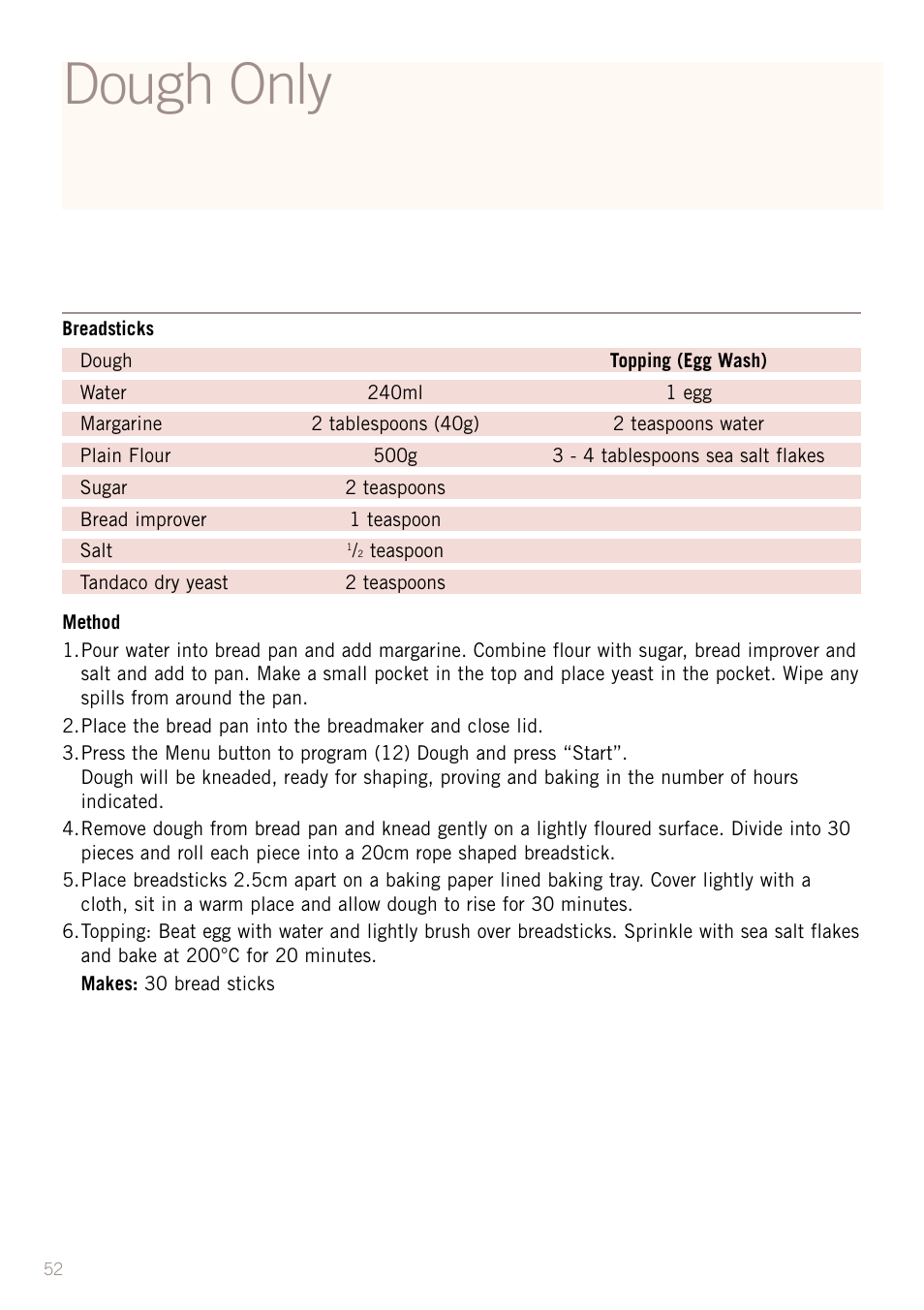 Dough only | Sunbeam BM3500 User Manual | Page 55 / 67