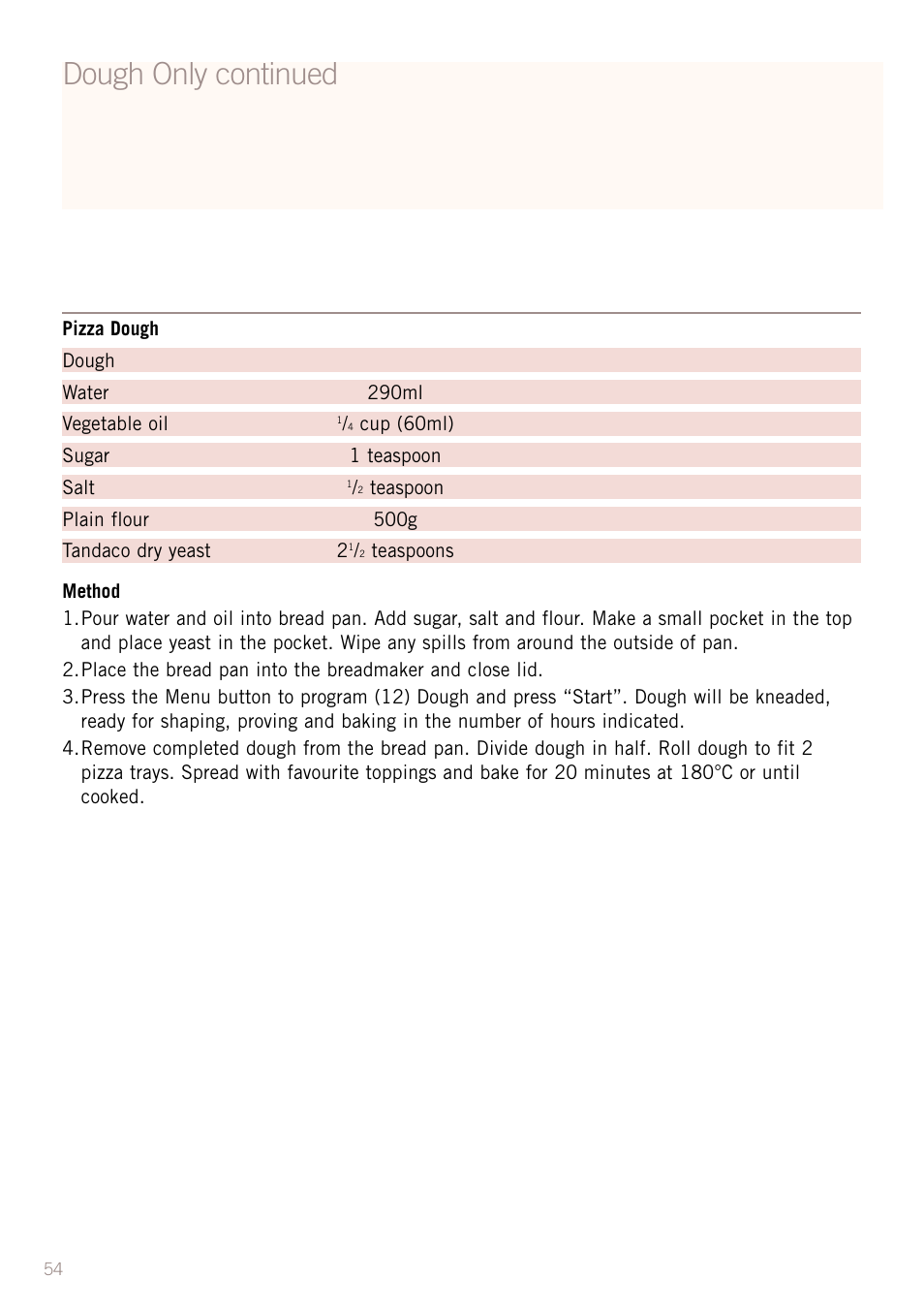 Dough only continued | Sunbeam BM3500 User Manual | Page 57 / 67
