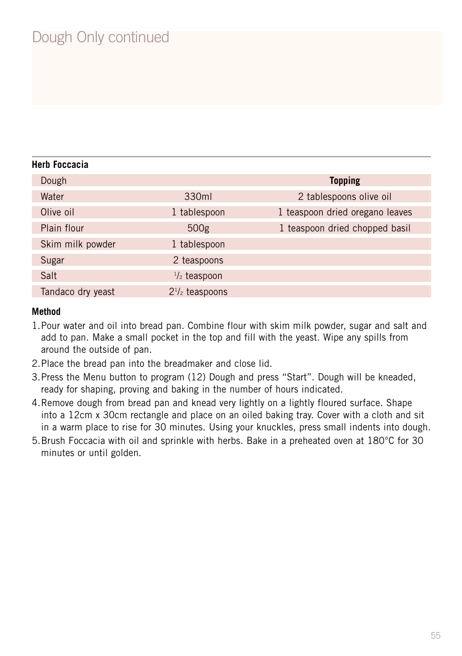 Dough only continued | Sunbeam BM3500 User Manual | Page 58 / 67