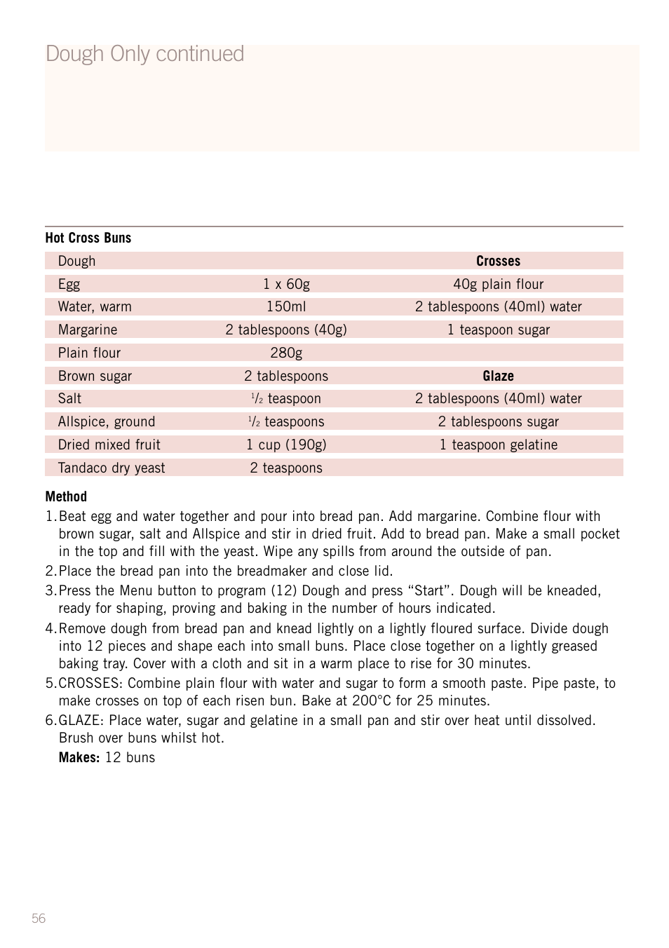 Dough only continued | Sunbeam BM3500 User Manual | Page 59 / 67