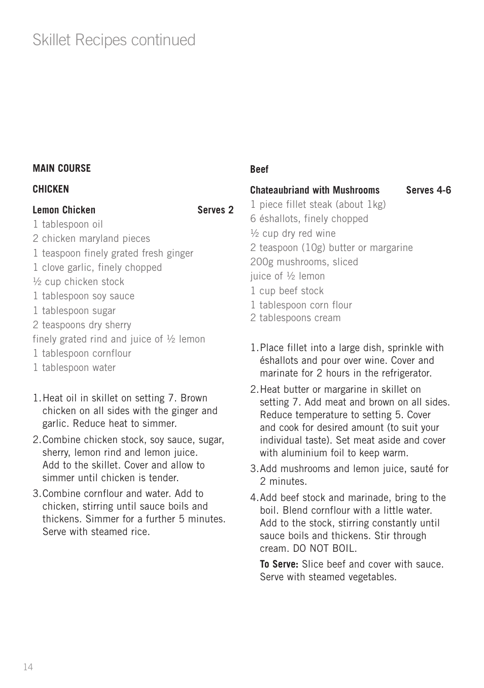 Skillet recipes continued | Sunbeam SK6400 User Manual | Page 15 / 29