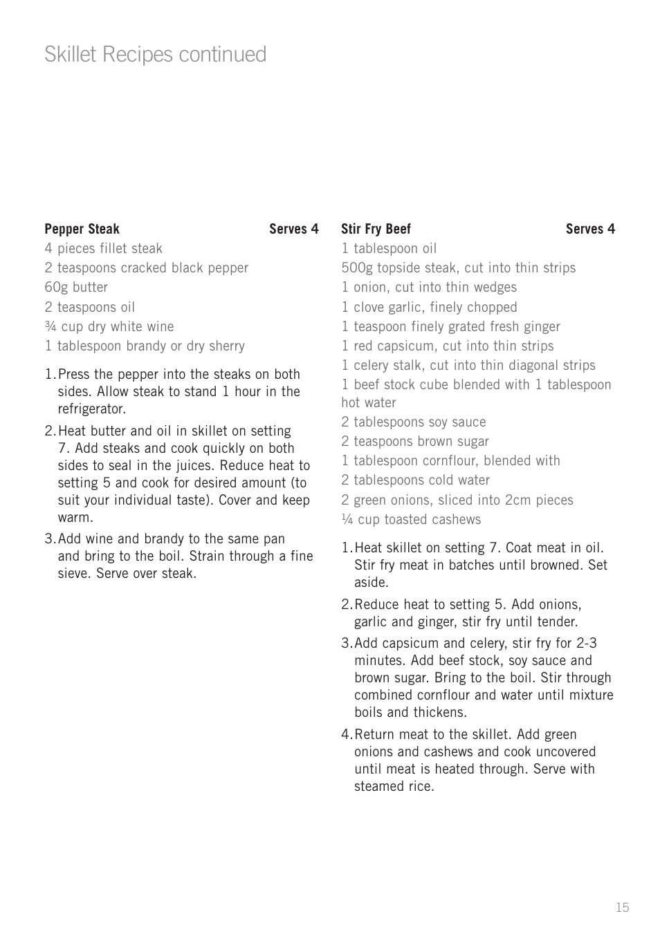 Skillet recipes continued | Sunbeam SK6400 User Manual | Page 16 / 29