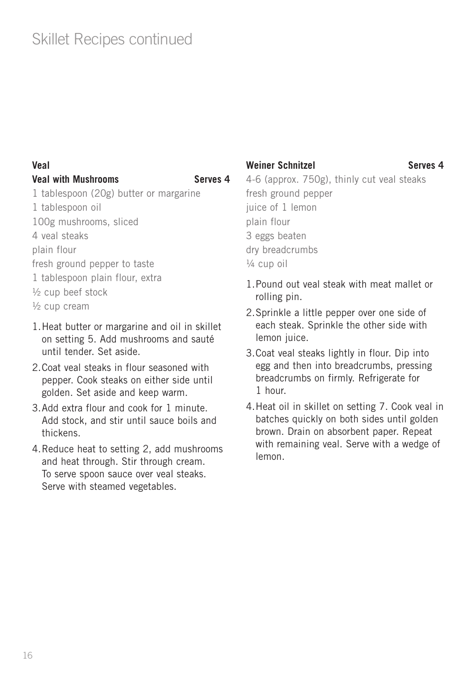 Skillet recipes continued | Sunbeam SK6400 User Manual | Page 17 / 29