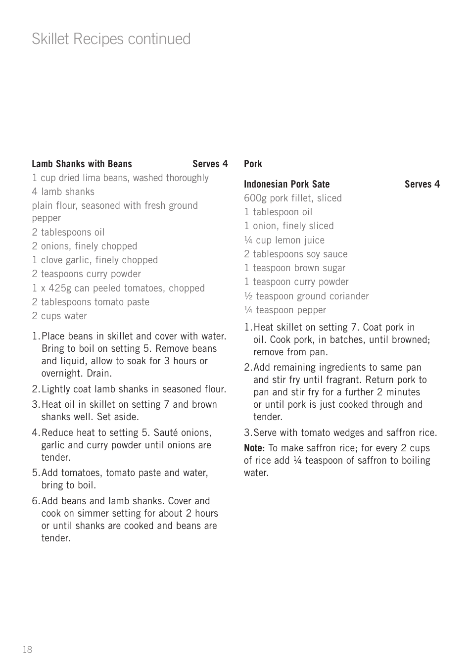 Skillet recipes continued | Sunbeam SK6400 User Manual | Page 19 / 29