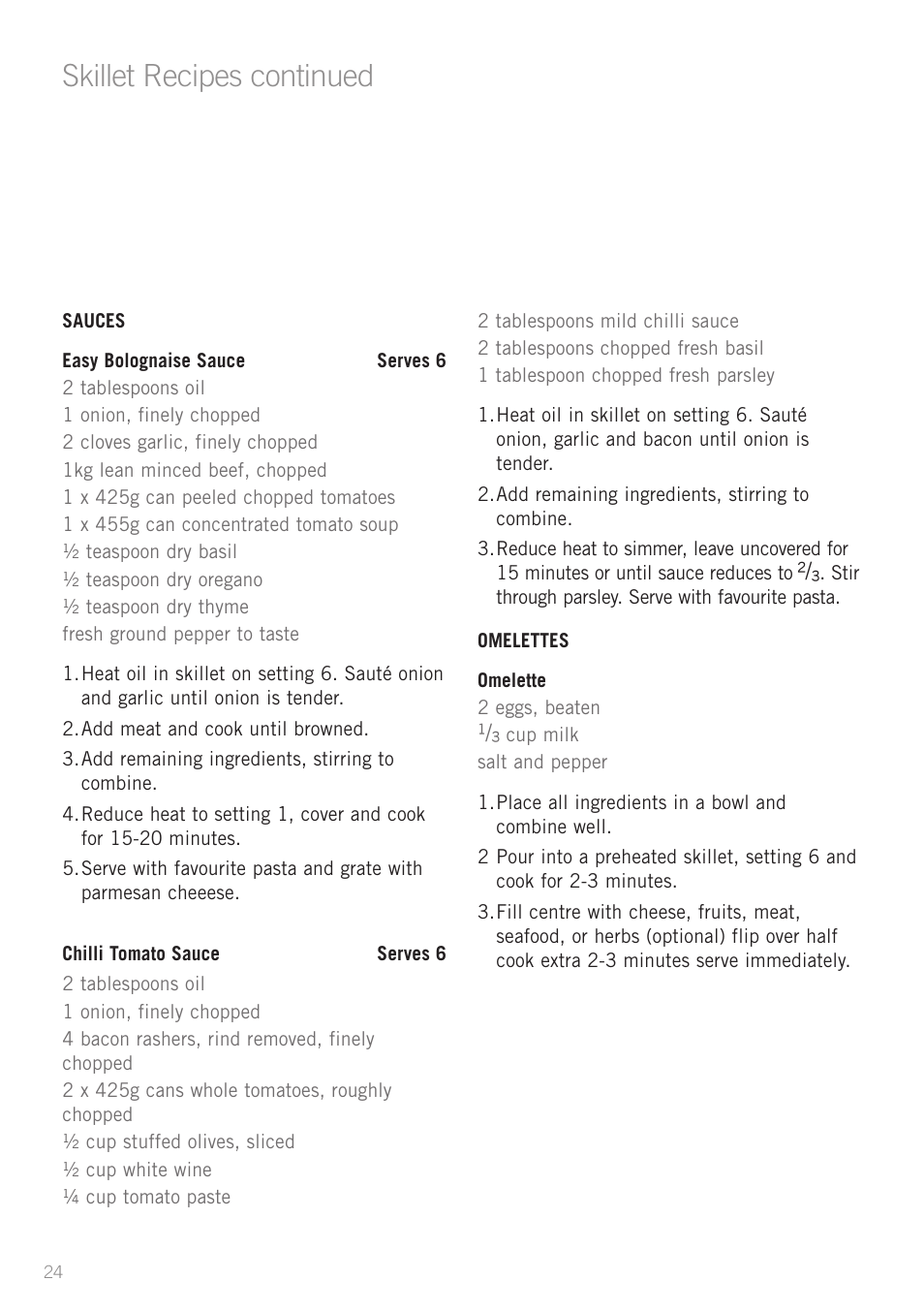 Skillet recipes continued | Sunbeam SK6400 User Manual | Page 25 / 29