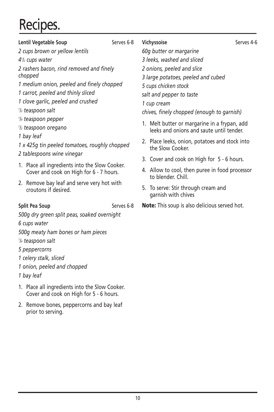 Recipes | Sunbeam HP003D User Manual | Page 10 / 23