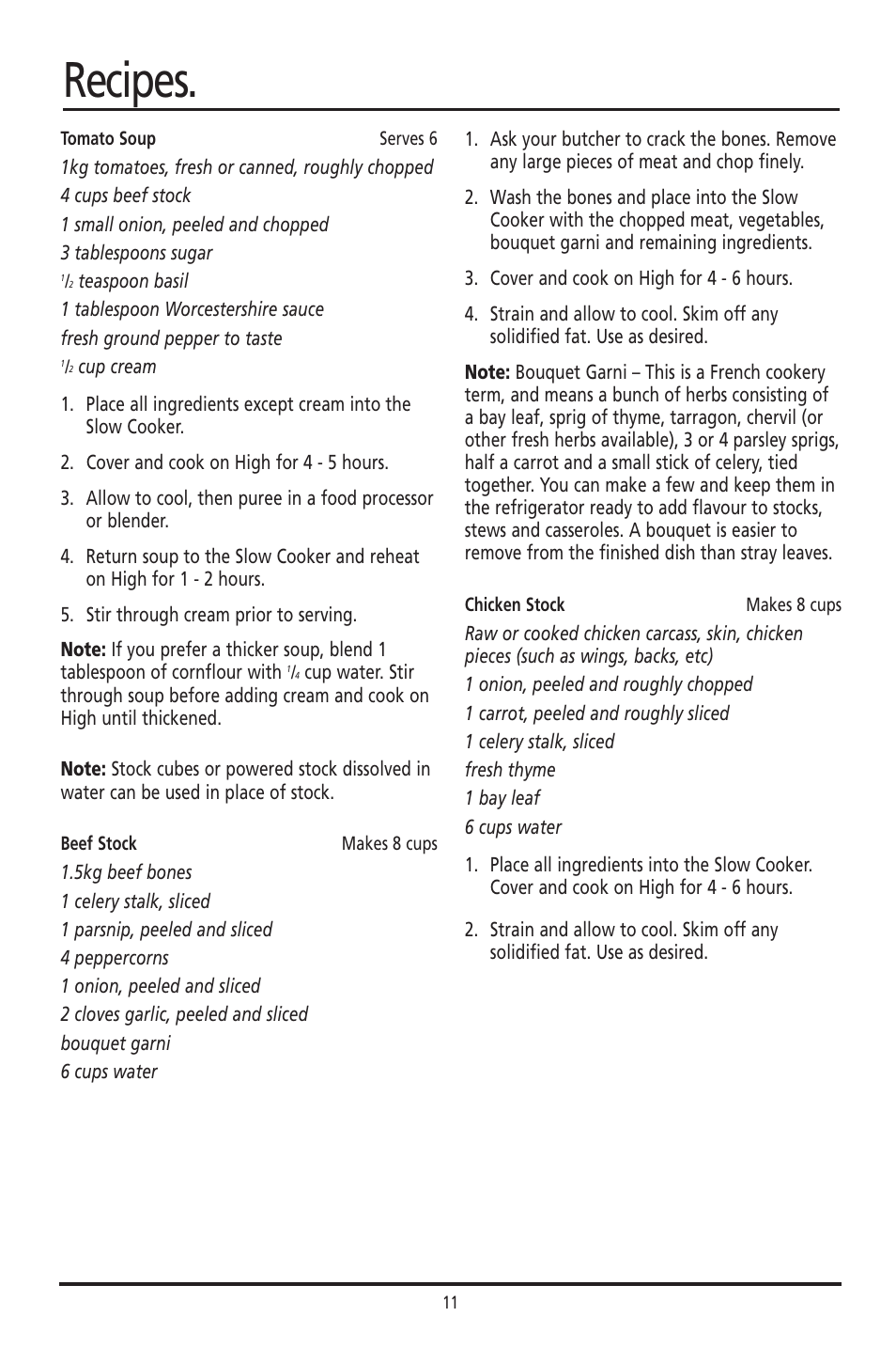 Recipes | Sunbeam HP003D User Manual | Page 11 / 23