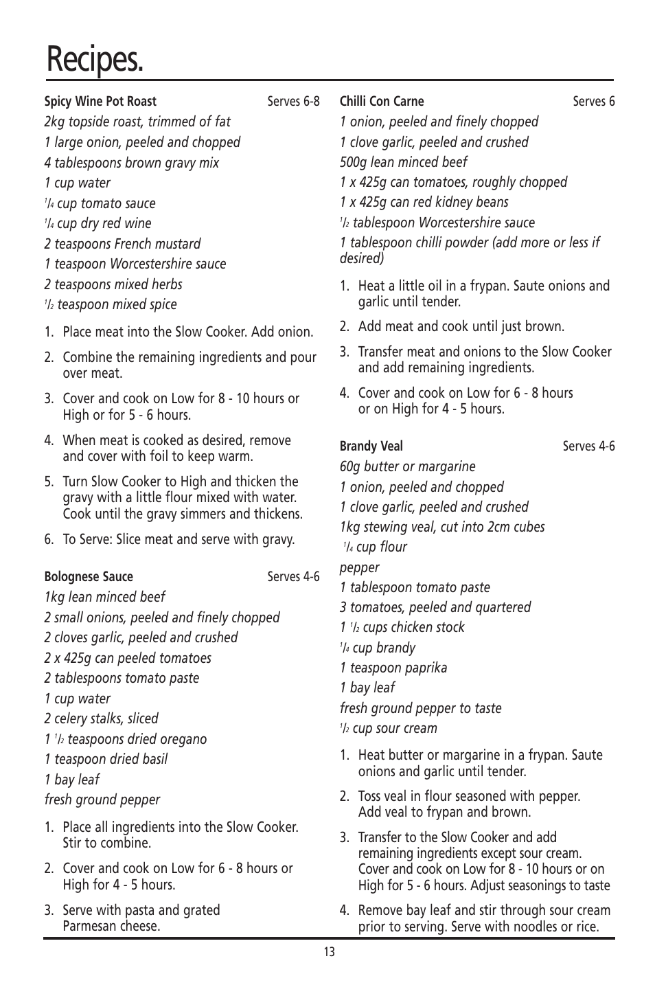 Recipes | Sunbeam HP003D User Manual | Page 13 / 23