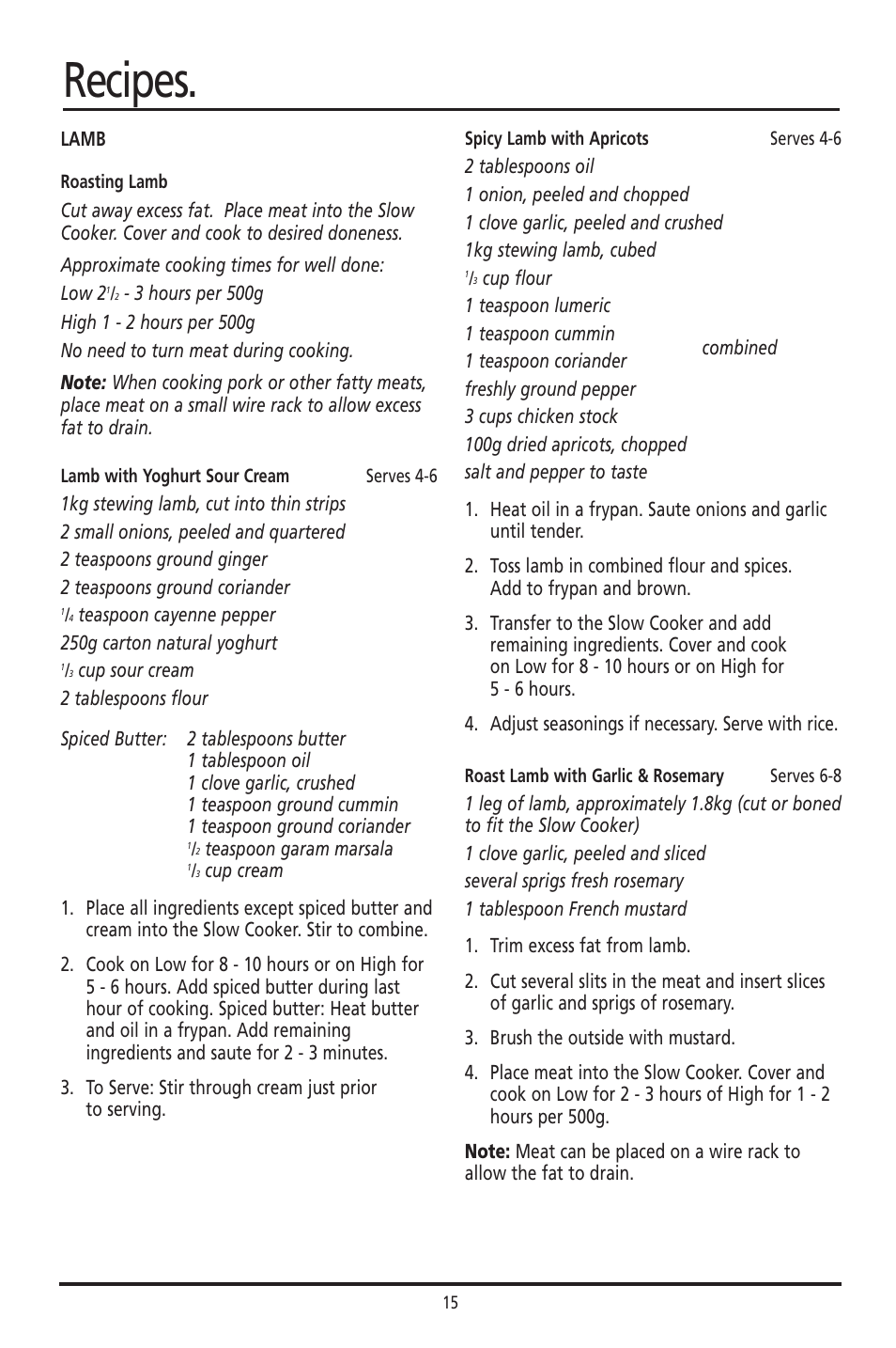 Recipes | Sunbeam HP003D User Manual | Page 15 / 23