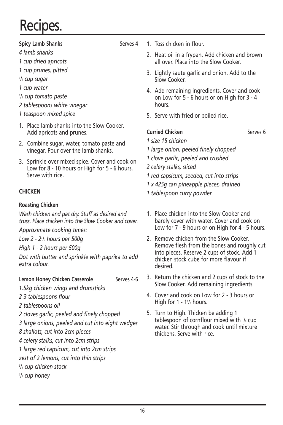 Recipes | Sunbeam HP003D User Manual | Page 16 / 23