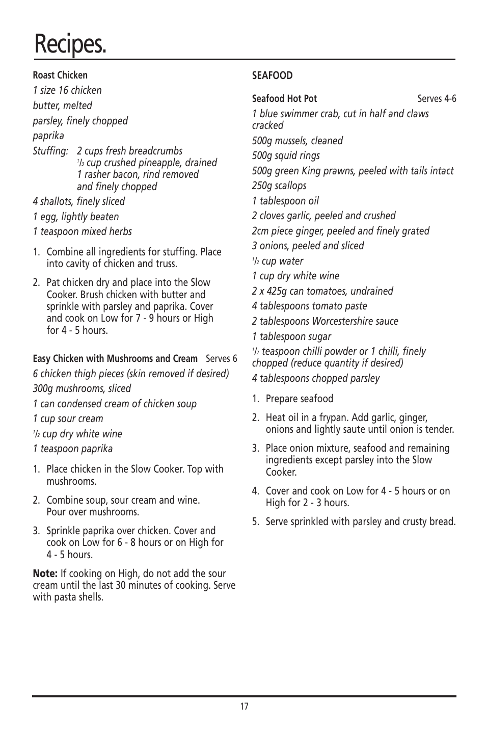 Recipes | Sunbeam HP003D User Manual | Page 17 / 23