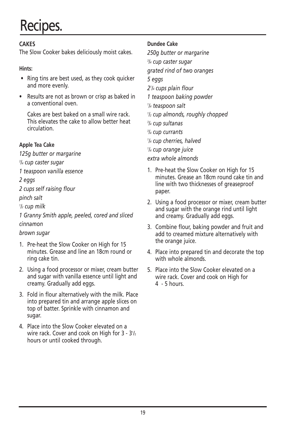 Recipes | Sunbeam HP003D User Manual | Page 19 / 23