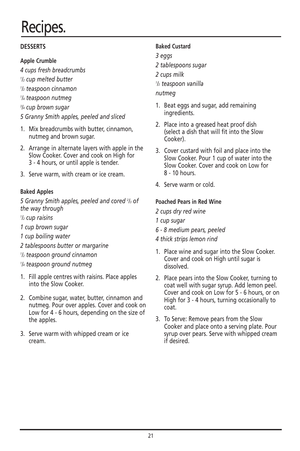 Recipes | Sunbeam HP003D User Manual | Page 21 / 23