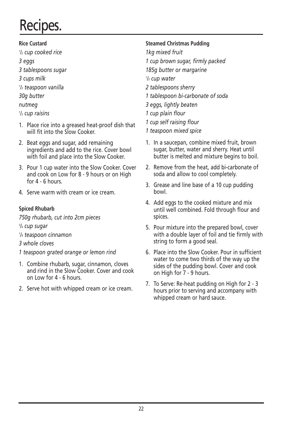Recipes | Sunbeam HP003D User Manual | Page 22 / 23