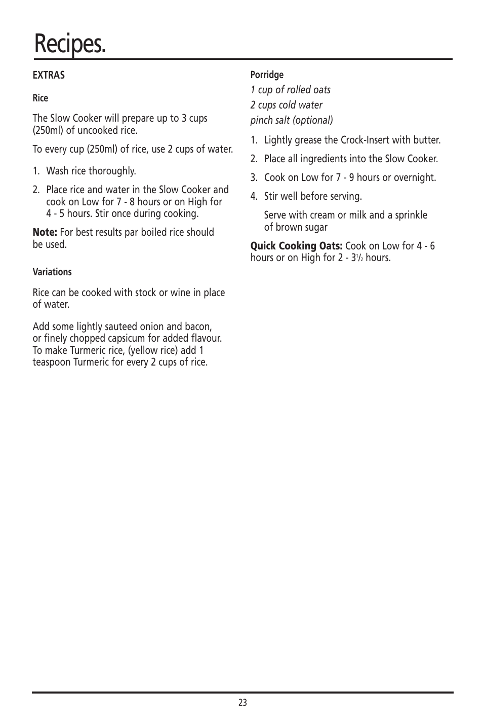 Recipes | Sunbeam HP003D User Manual | Page 23 / 23