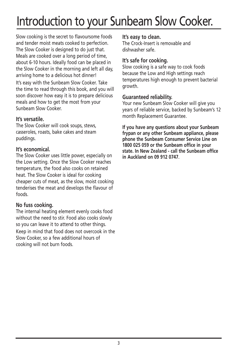 Introduction to your sunbeam slow cooker | Sunbeam HP003D User Manual | Page 3 / 23