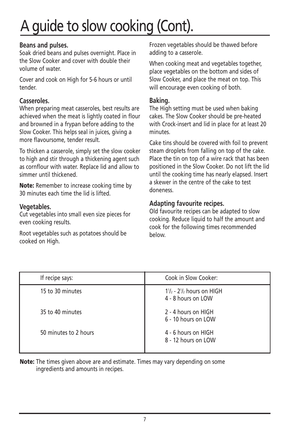 A guide to slow cooking (cont) | Sunbeam HP003D User Manual | Page 7 / 23