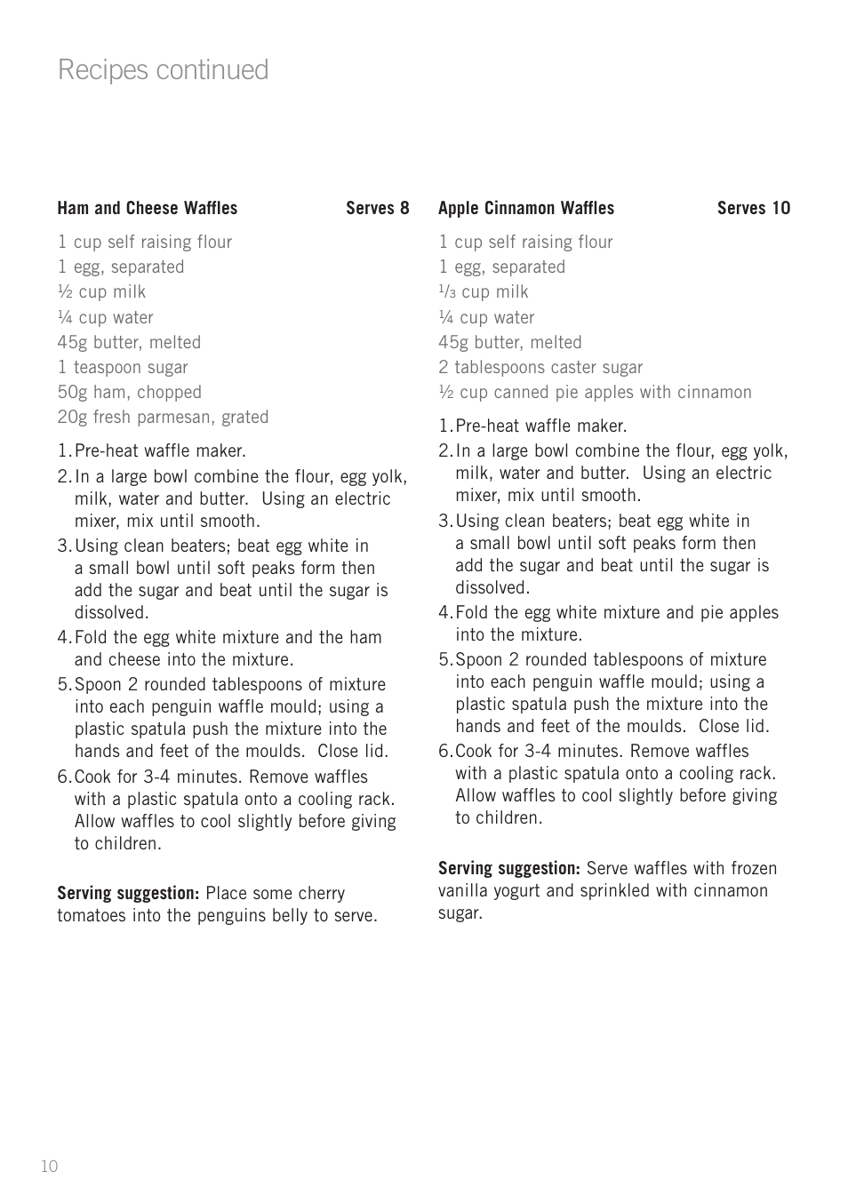 Recipes continued | Sunbeam WM3100 User Manual | Page 10 / 12