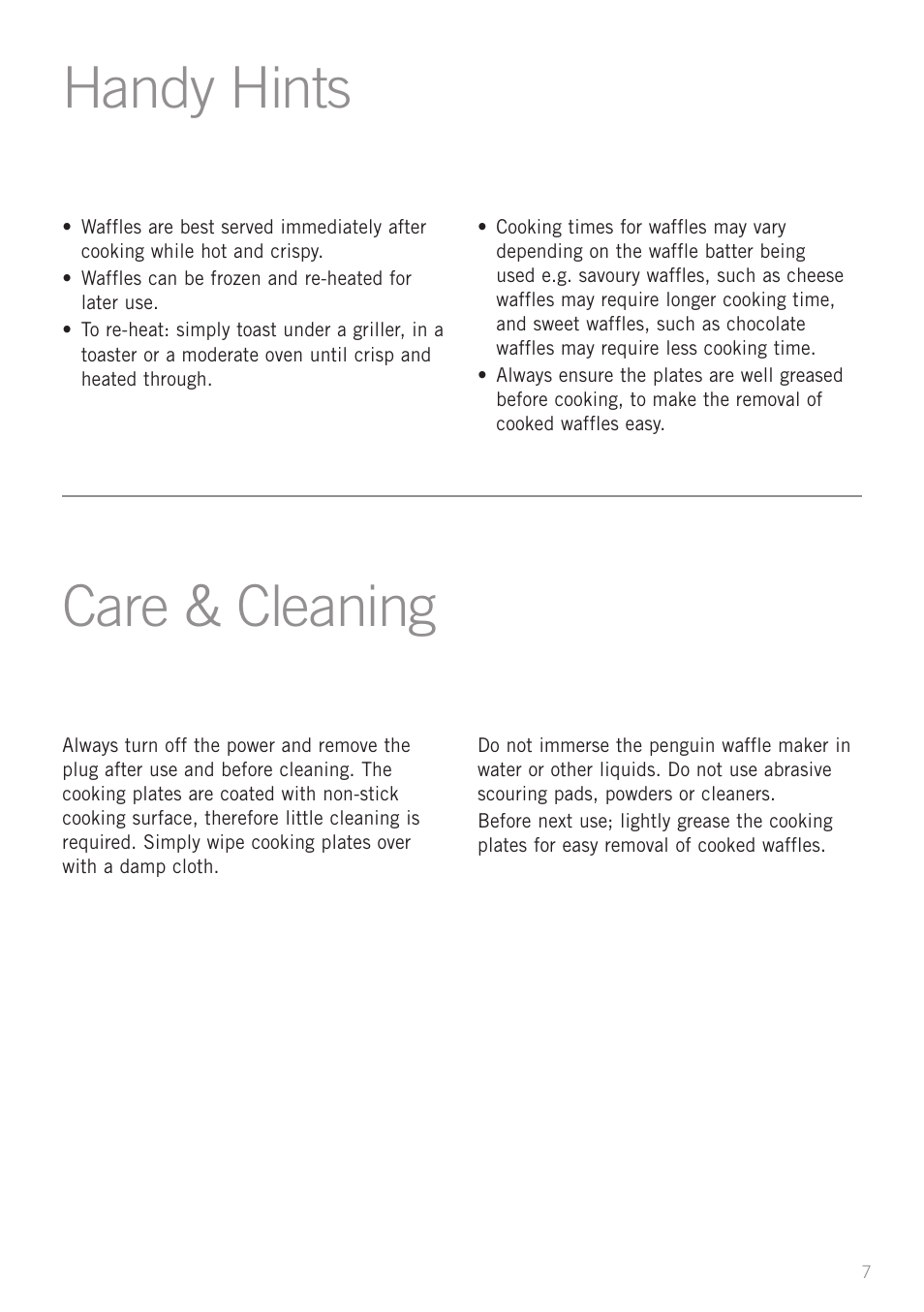 Care & cleaning, Handy hints | Sunbeam WM3100 User Manual | Page 7 / 12