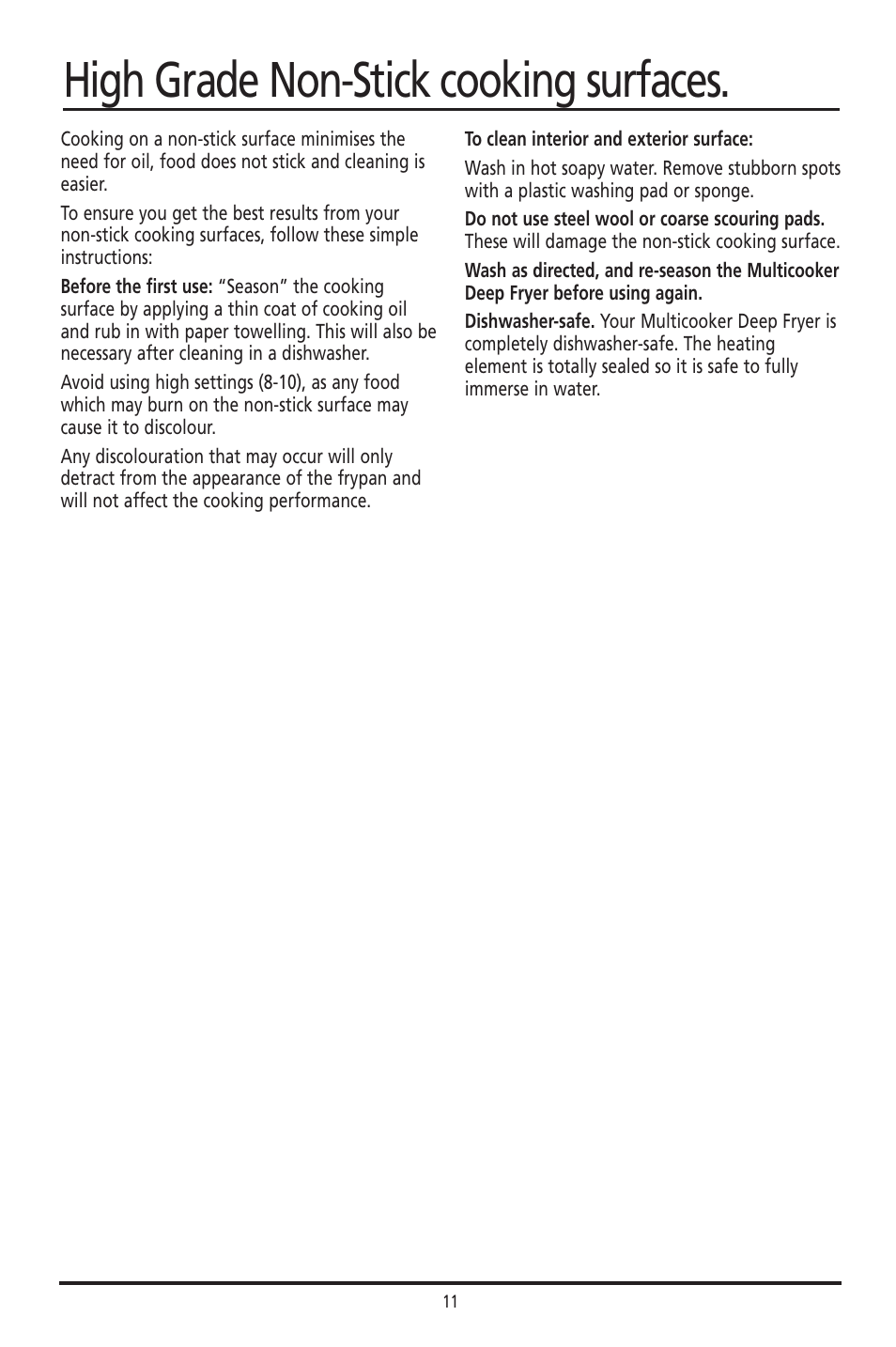 High grade non-stick cooking surfaces | Sunbeam DF4400 User Manual | Page 11 / 36