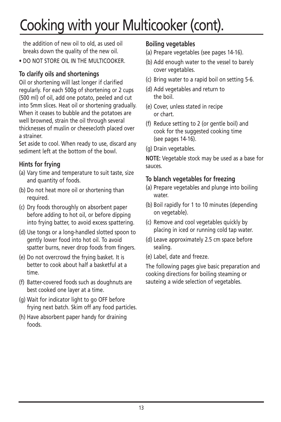 Cooking with your multicooker (cont) | Sunbeam DF4400 User Manual | Page 13 / 36