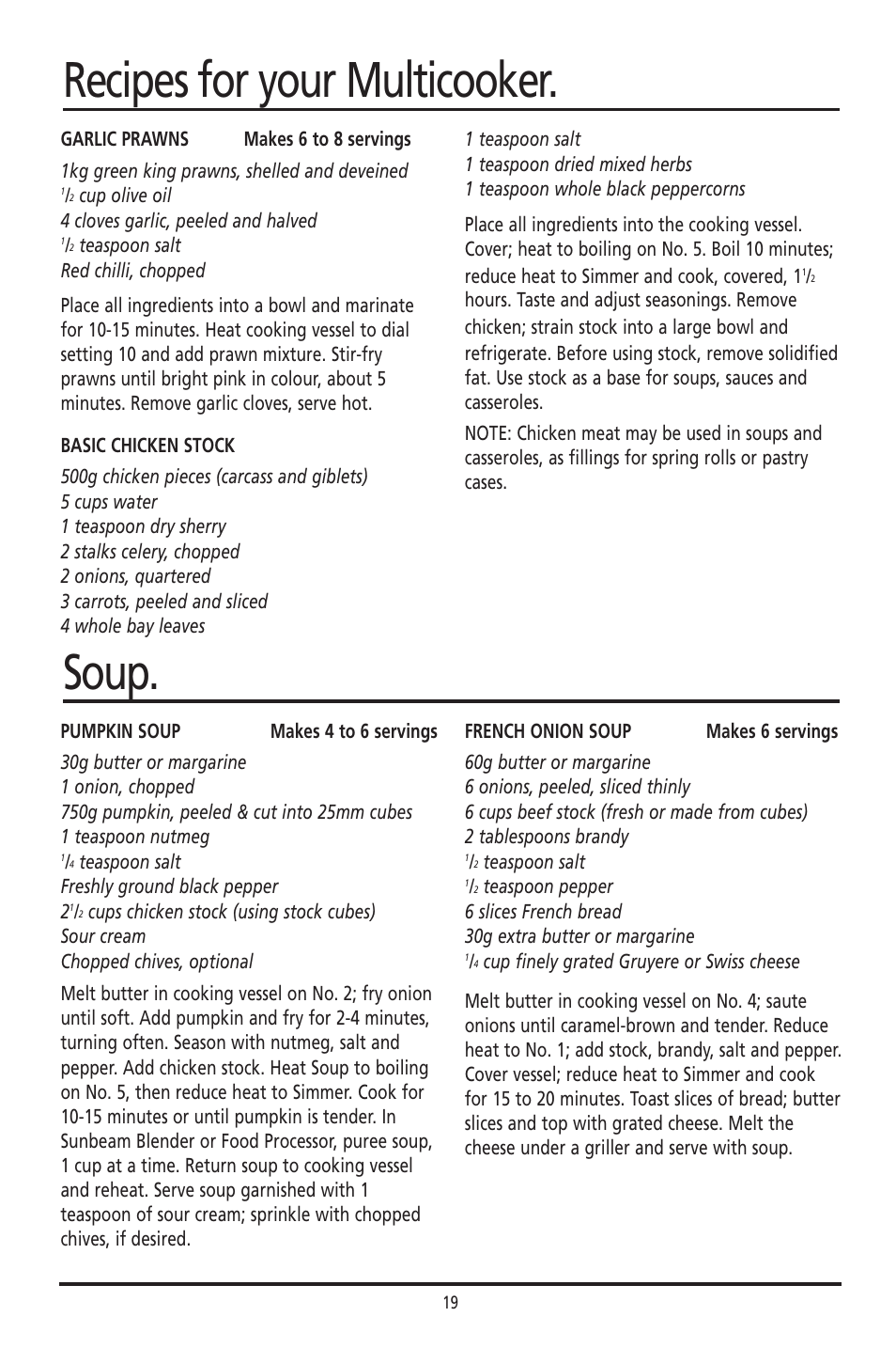 Recipes for your multicooker, Soup | Sunbeam DF4400 User Manual | Page 19 / 36