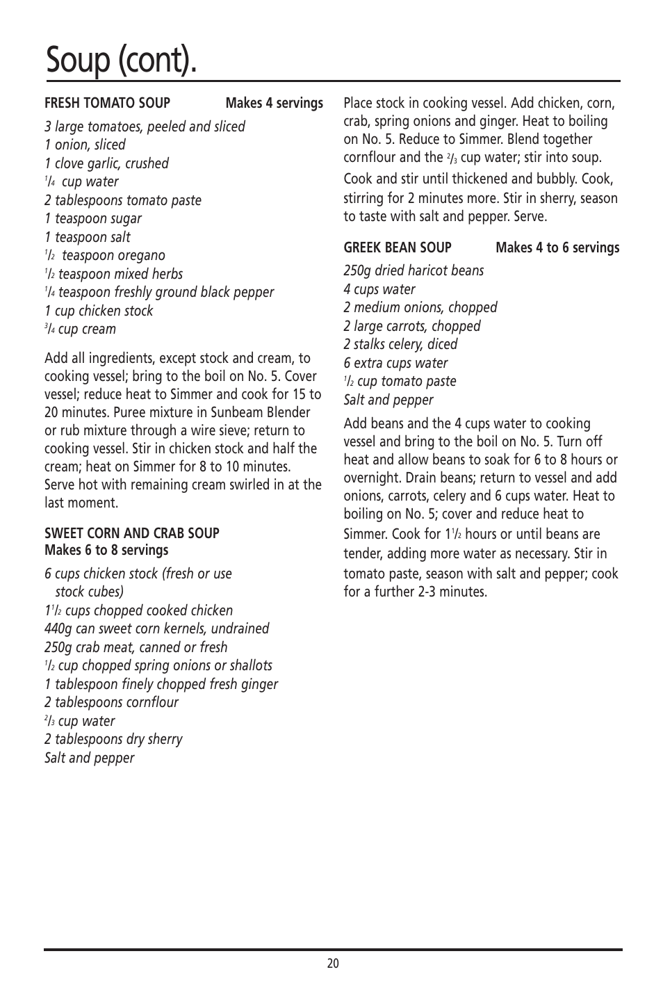 Soup (cont) | Sunbeam DF4400 User Manual | Page 20 / 36