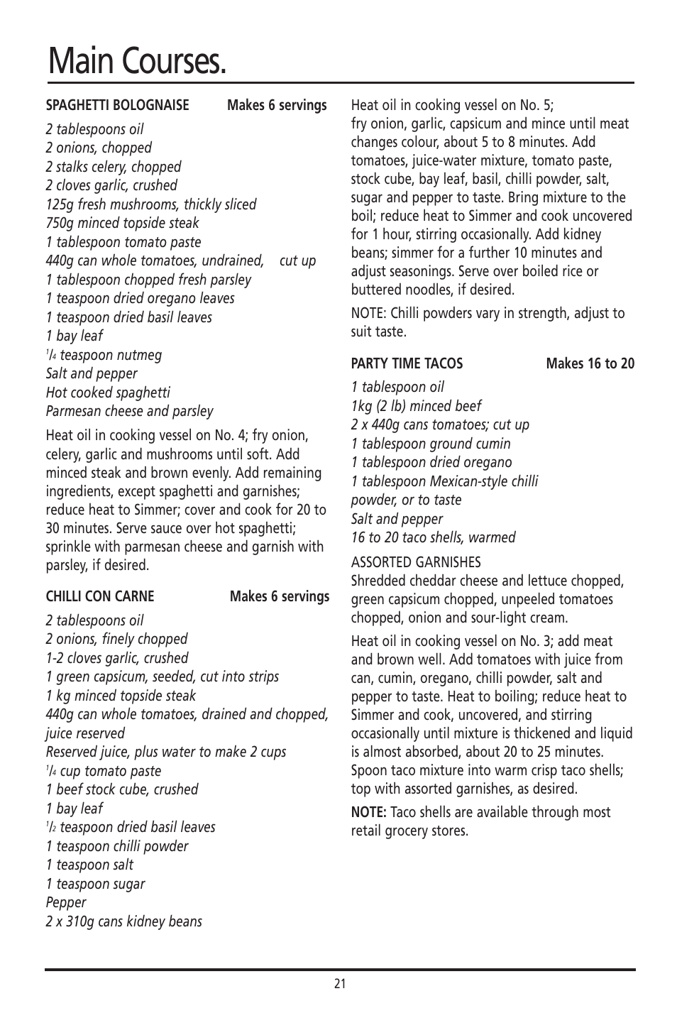 Main courses | Sunbeam DF4400 User Manual | Page 21 / 36