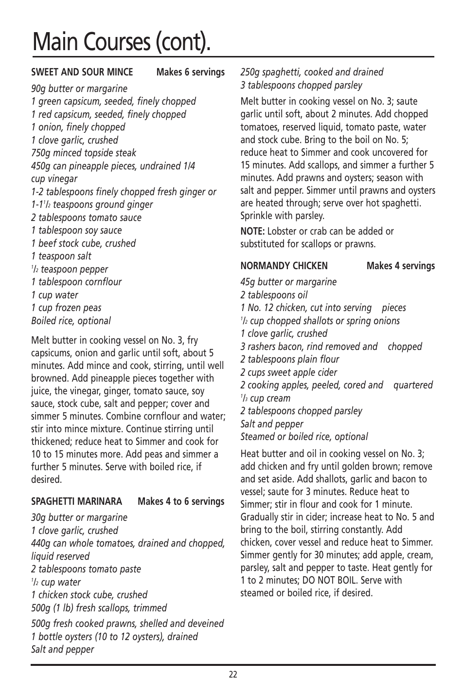 Main courses (cont) | Sunbeam DF4400 User Manual | Page 22 / 36