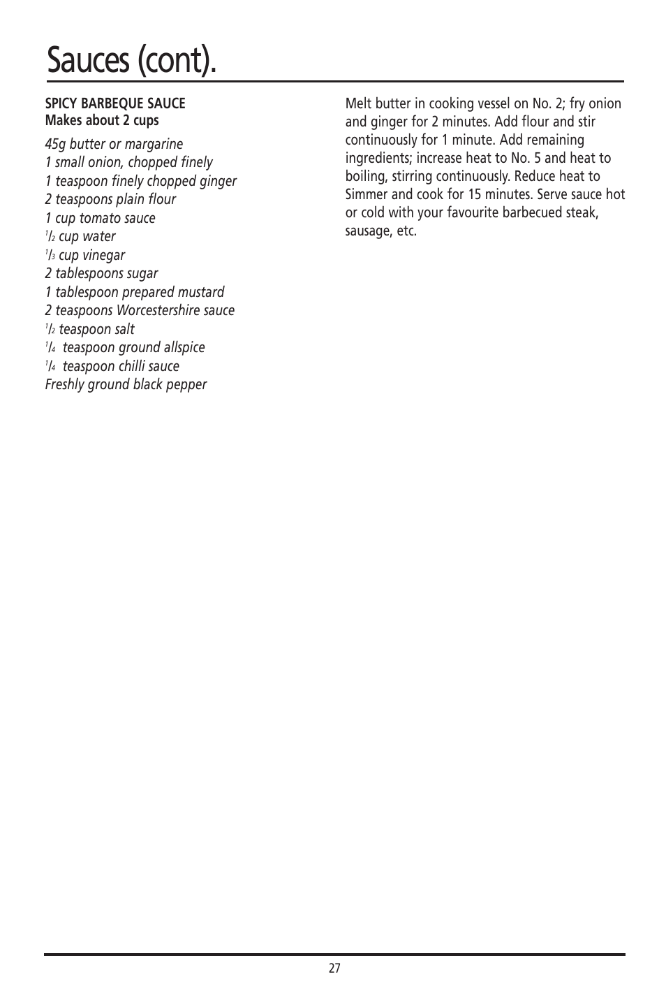 Sauces (cont) | Sunbeam DF4400 User Manual | Page 27 / 36