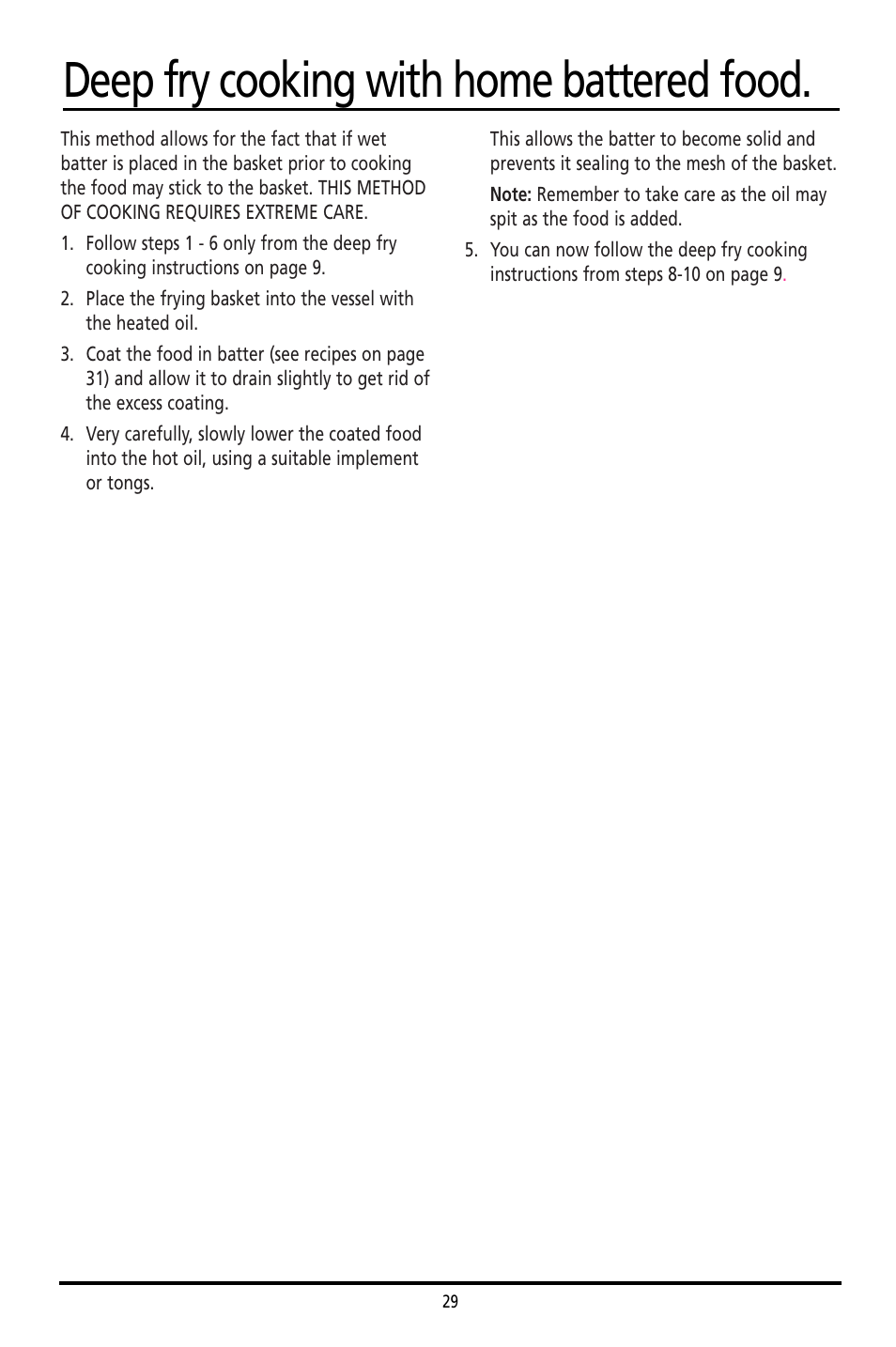 Deep fry cooking with home battered food | Sunbeam DF4400 User Manual | Page 29 / 36